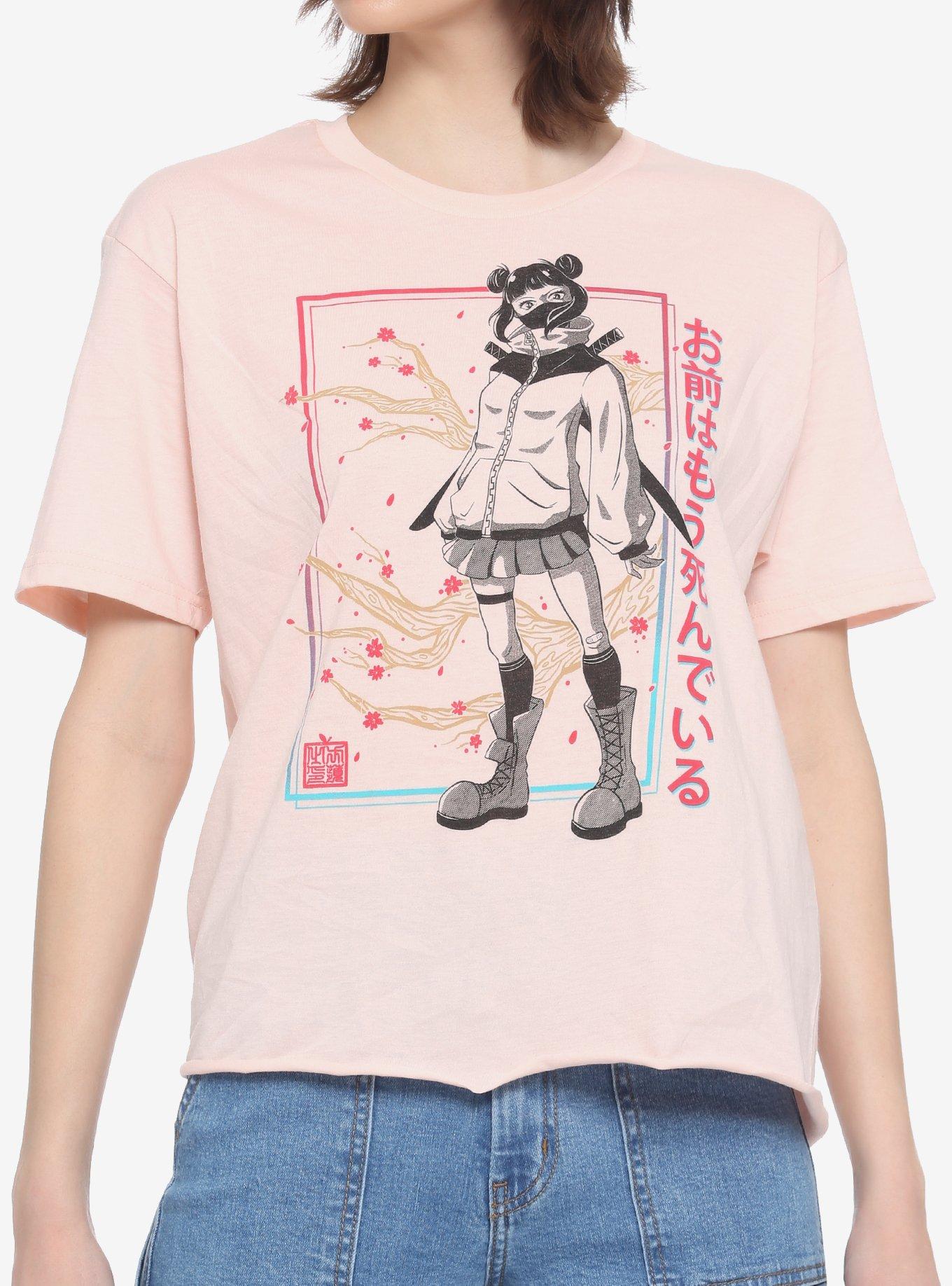 Cherry Blossom Background Girls Crop T-Shirt, MULTI, hi-res