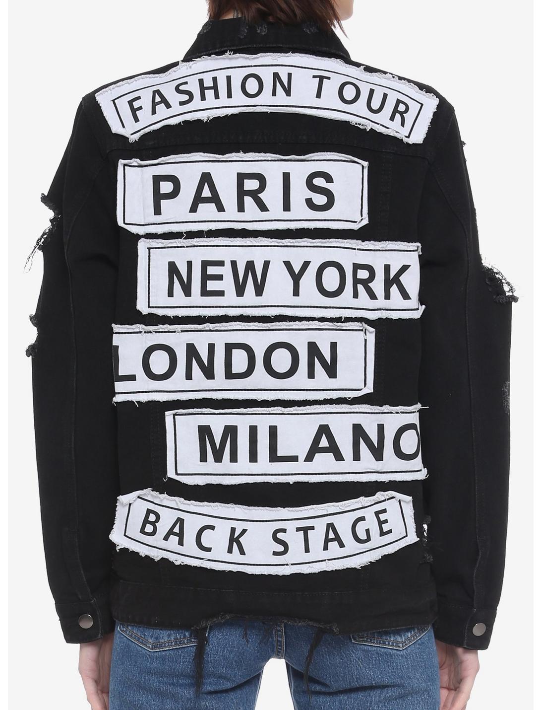 Fashion Tour Destructed Black Denim Jacket, BLACK, hi-res