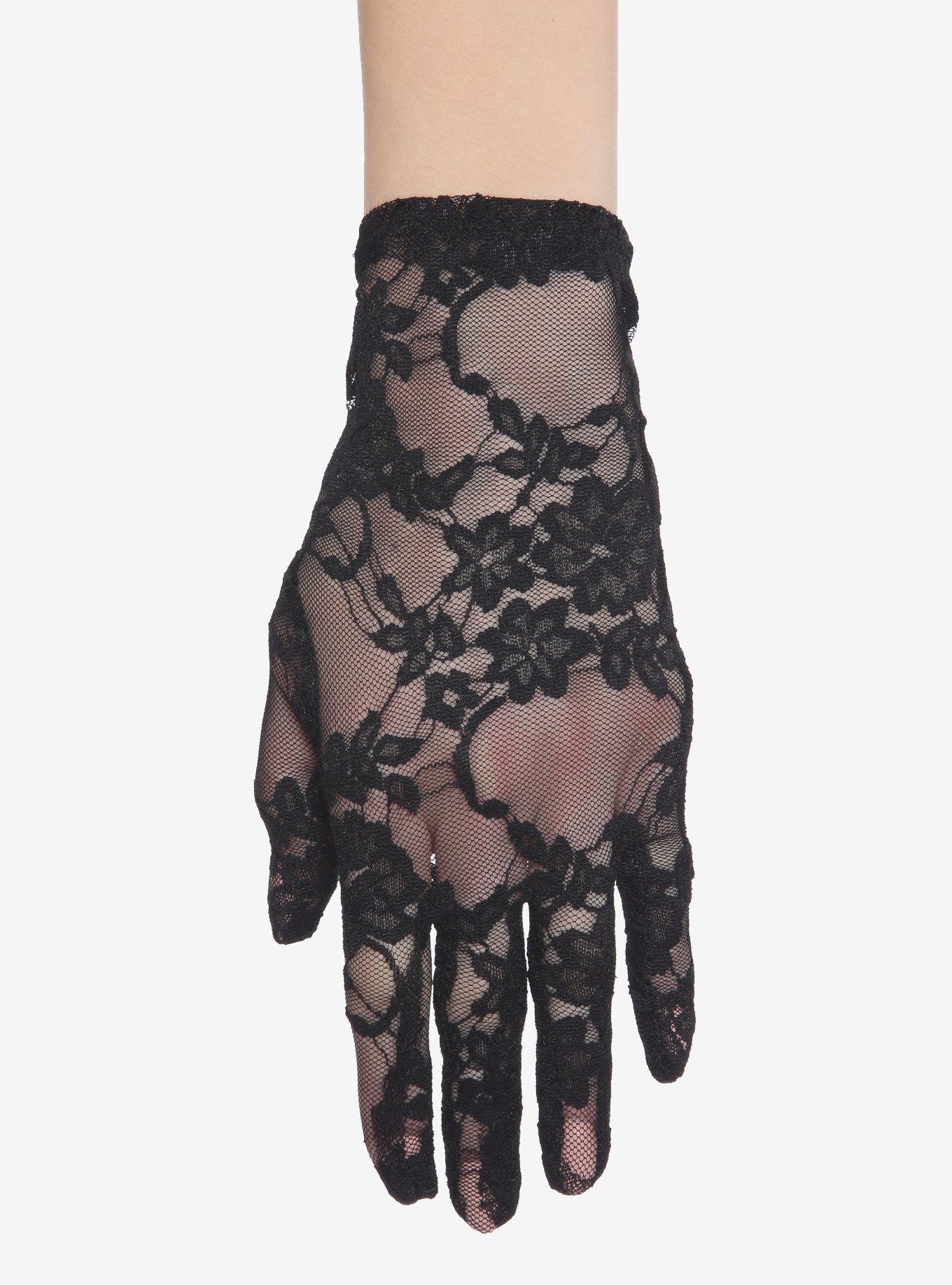 Black Lace Floral Gloves, , hi-res
