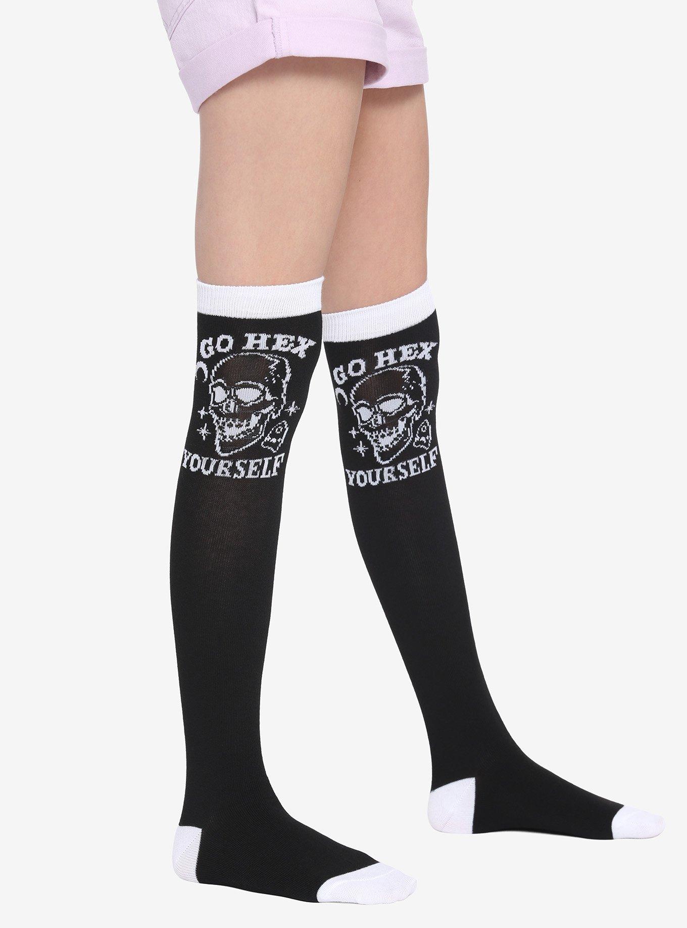 Go Hex Yourself Skull KneeHigh Socks Hot Topic