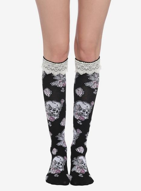 Floral Skull Lace Knee-High Socks | Hot Topic