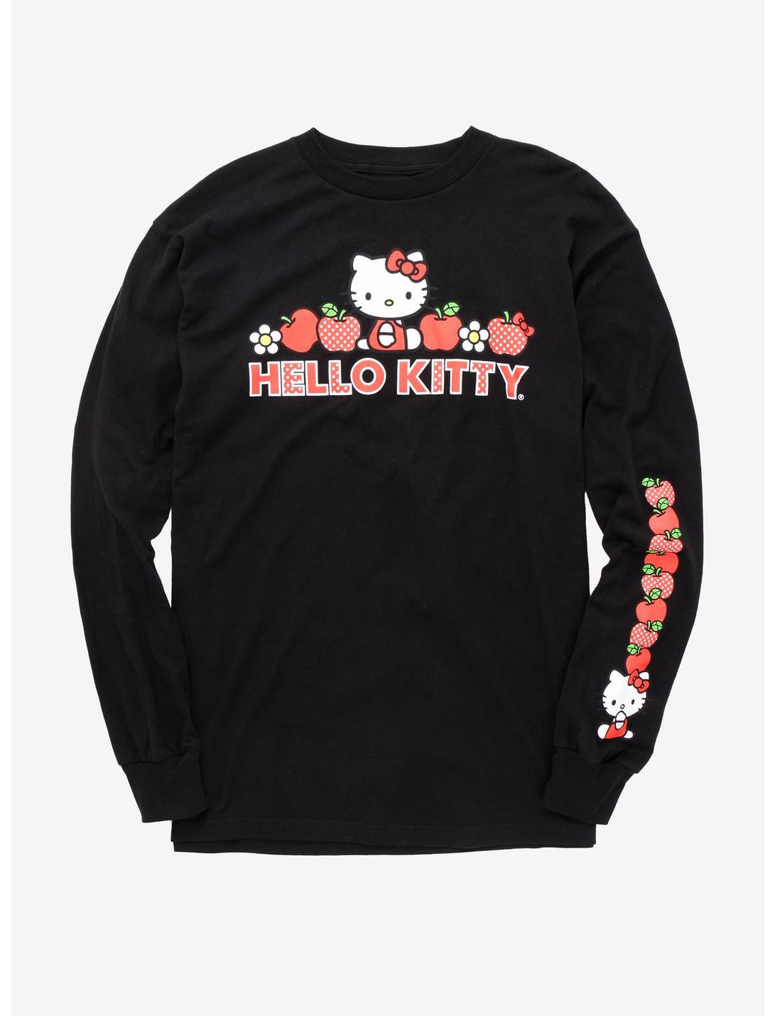 Sanrio Hello Kitty with Apples Long Sleeve Women's T-Shirt - BoxLunch Exclusive, BLACK, hi-res