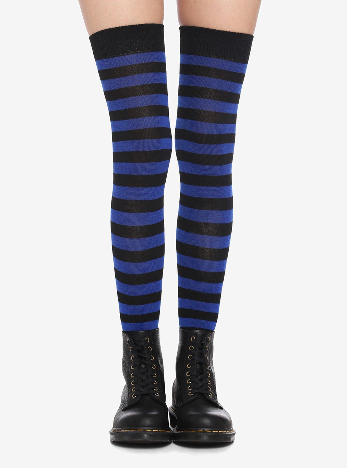 Blue & Black Stripe Thigh Highs, , hi-res