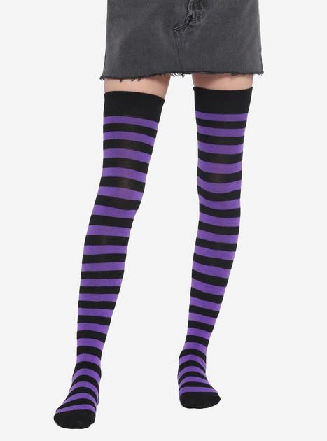 Black & Purple Stripe Thigh-High Socks | Hot Topic