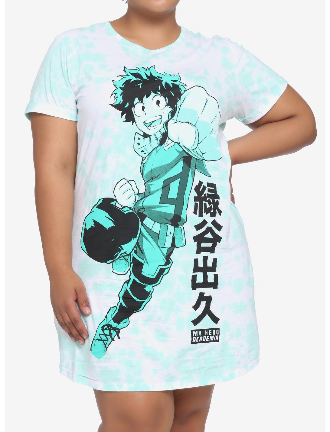 My Hero Academia Deku Punch Tie-Dye T-Shirt Dress Plus Size, GREEN, hi-res