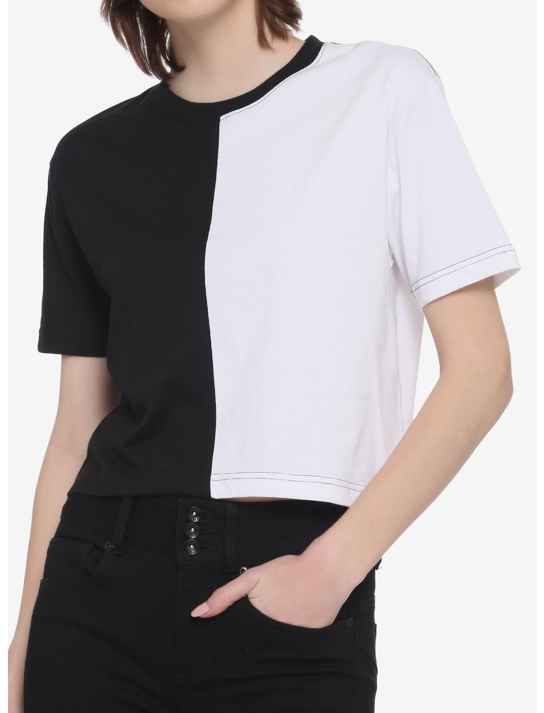 Black & White Split Girls Crop T-Shirt, MULTI, hi-res