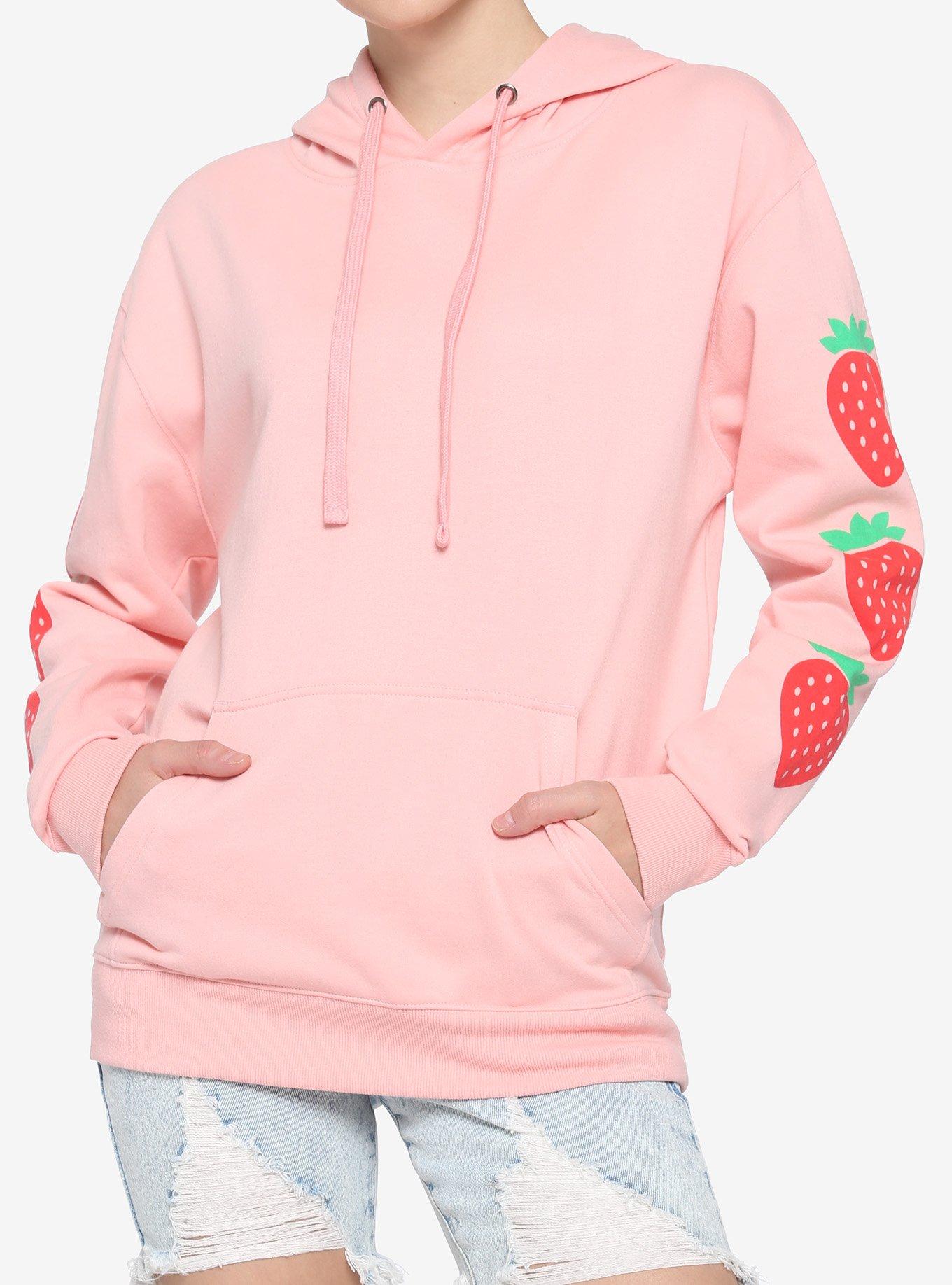 Pink Strawberry Sleeve Girls Hoodie