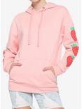 Pink Strawberry Sleeve Girls Hoodie, PINK, hi-res