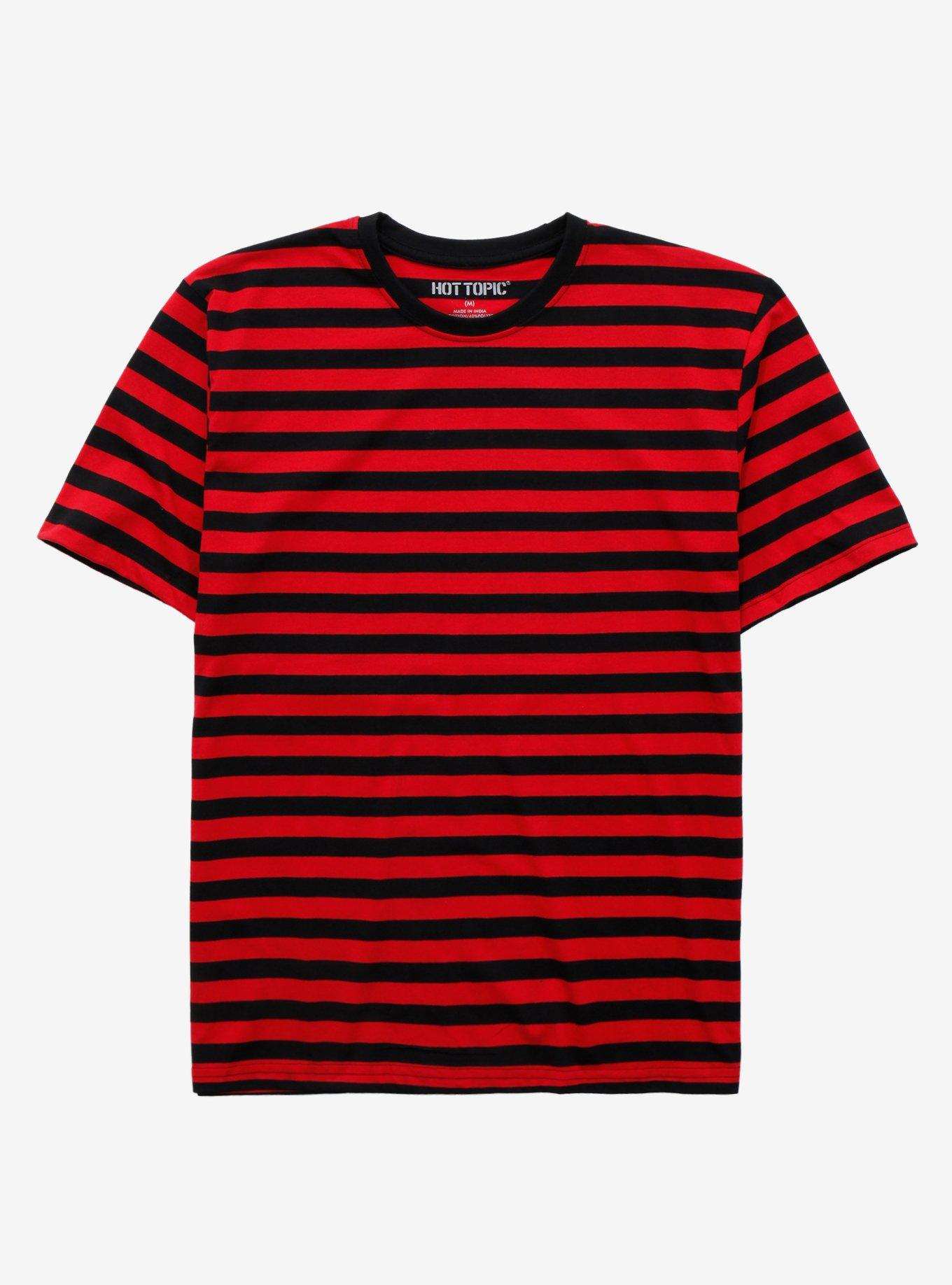 Red and black hot sale vertical striped shirt