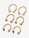 Steel Gold Spike Circular Barbell 3 Pack, GOLD, hi-res