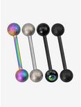 14G Steel Multicolor Tongue Barbell 4 Pack, , hi-res