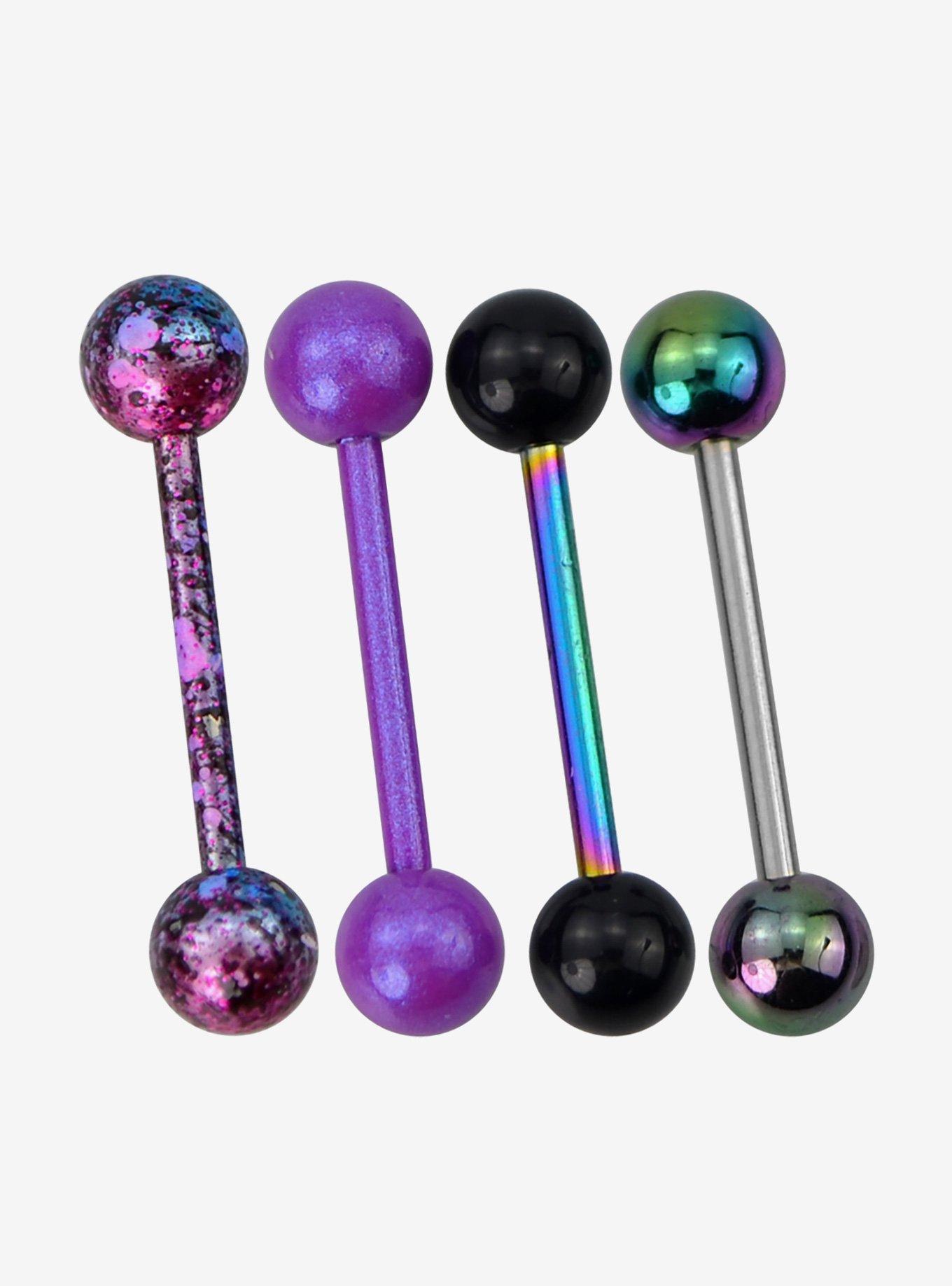 14G Steel Galaxy Multicolor Tongue Barbell 4 Pack, , hi-res