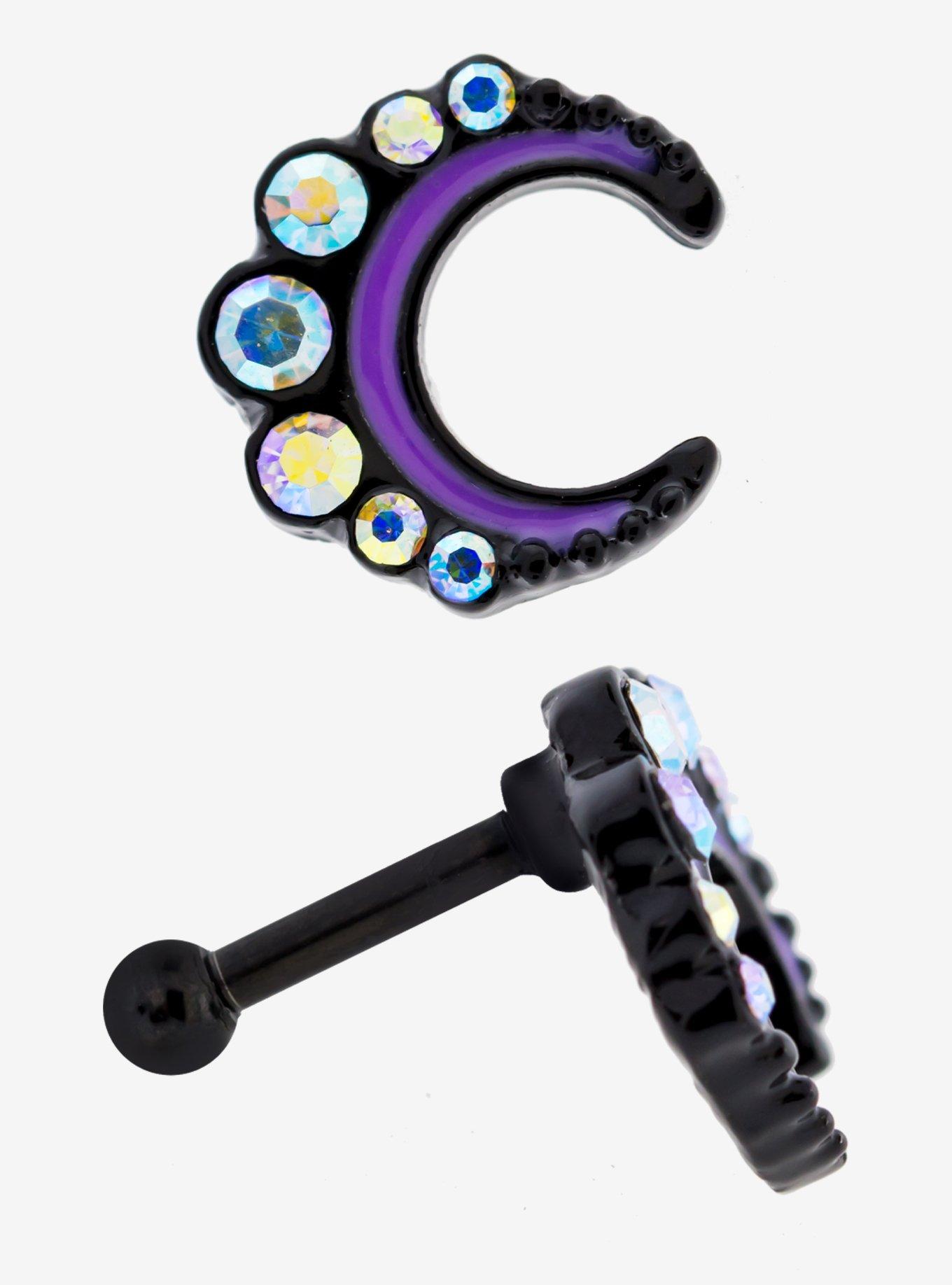 16G Steel Iridescent Moon Cartilage Stud, , hi-res