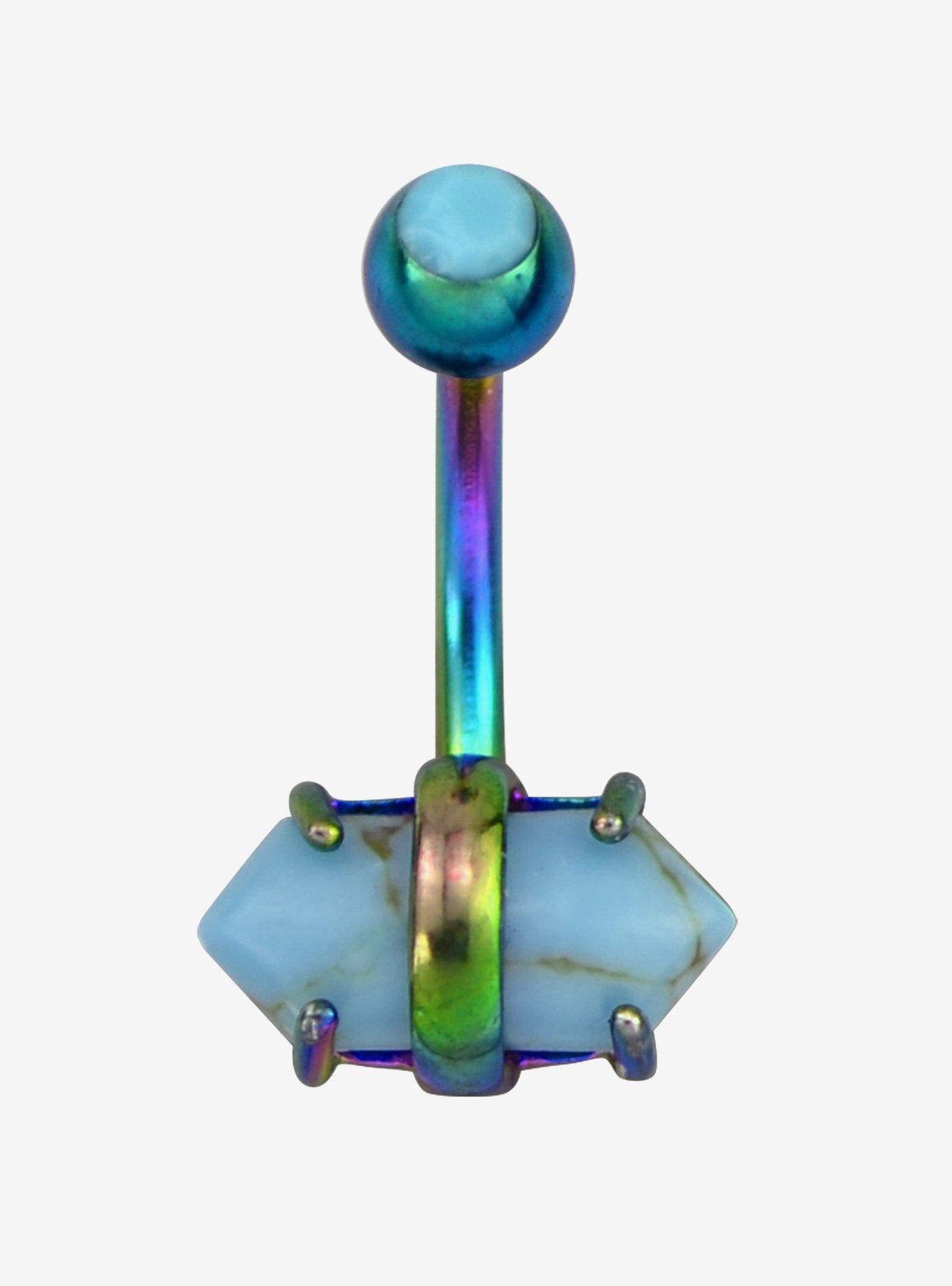 14G Steel Anodized Stone Navel Barbell, , hi-res