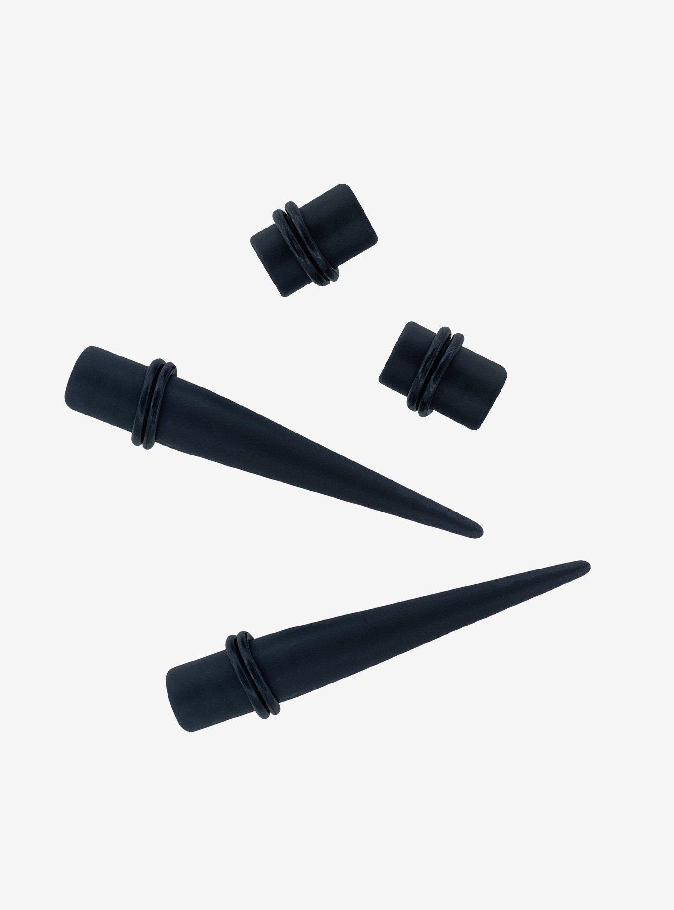 Acrylic Matte Black Taper & Plug 4 Pack, BLACK, hi-res