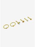 Steel Gold Bow & Butterfly Nose Hoop & Stud 6 Pack, GOLD, hi-res