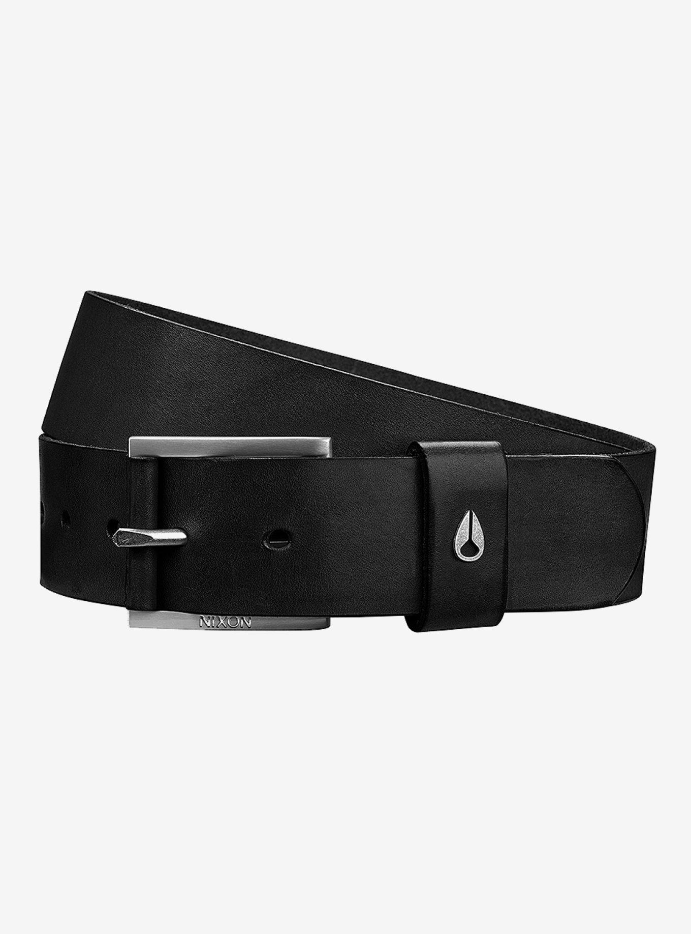 Nixon Americana Leather Black and Silver Belt, BLACK, hi-res