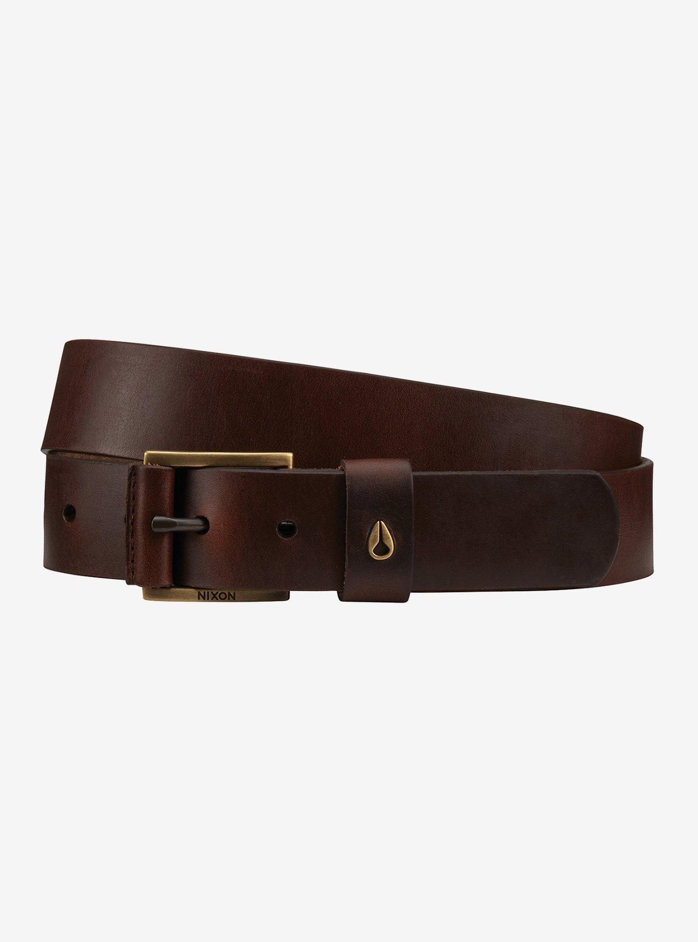 Nixon Americana Leather Dark Brown Belt, BROWN, hi-res