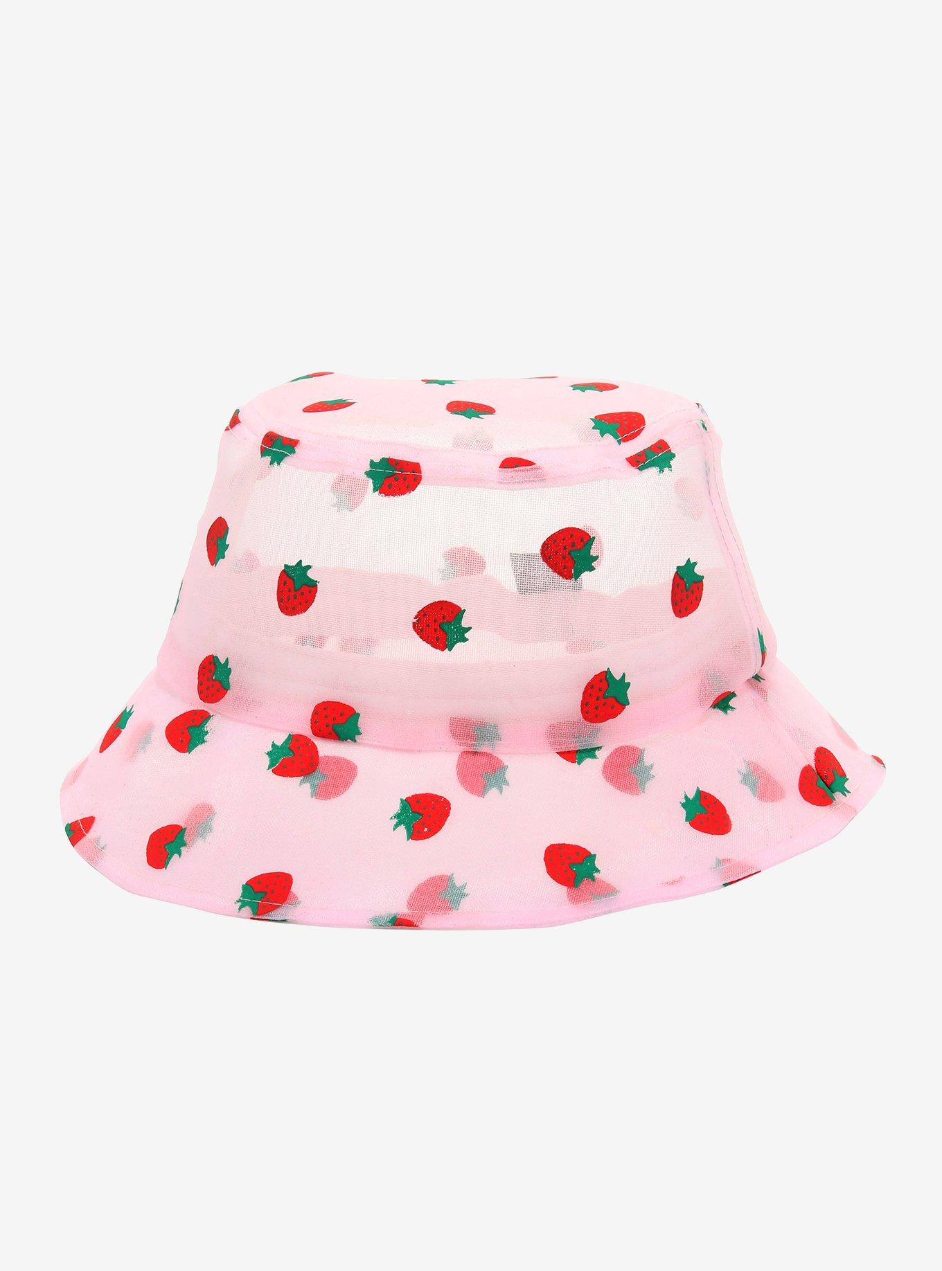 Strawberries Pink Sheer Bucket Hat, , hi-res