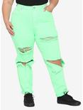 Neon Green Distressed Front Jeans Plus Size, GREEN, hi-res