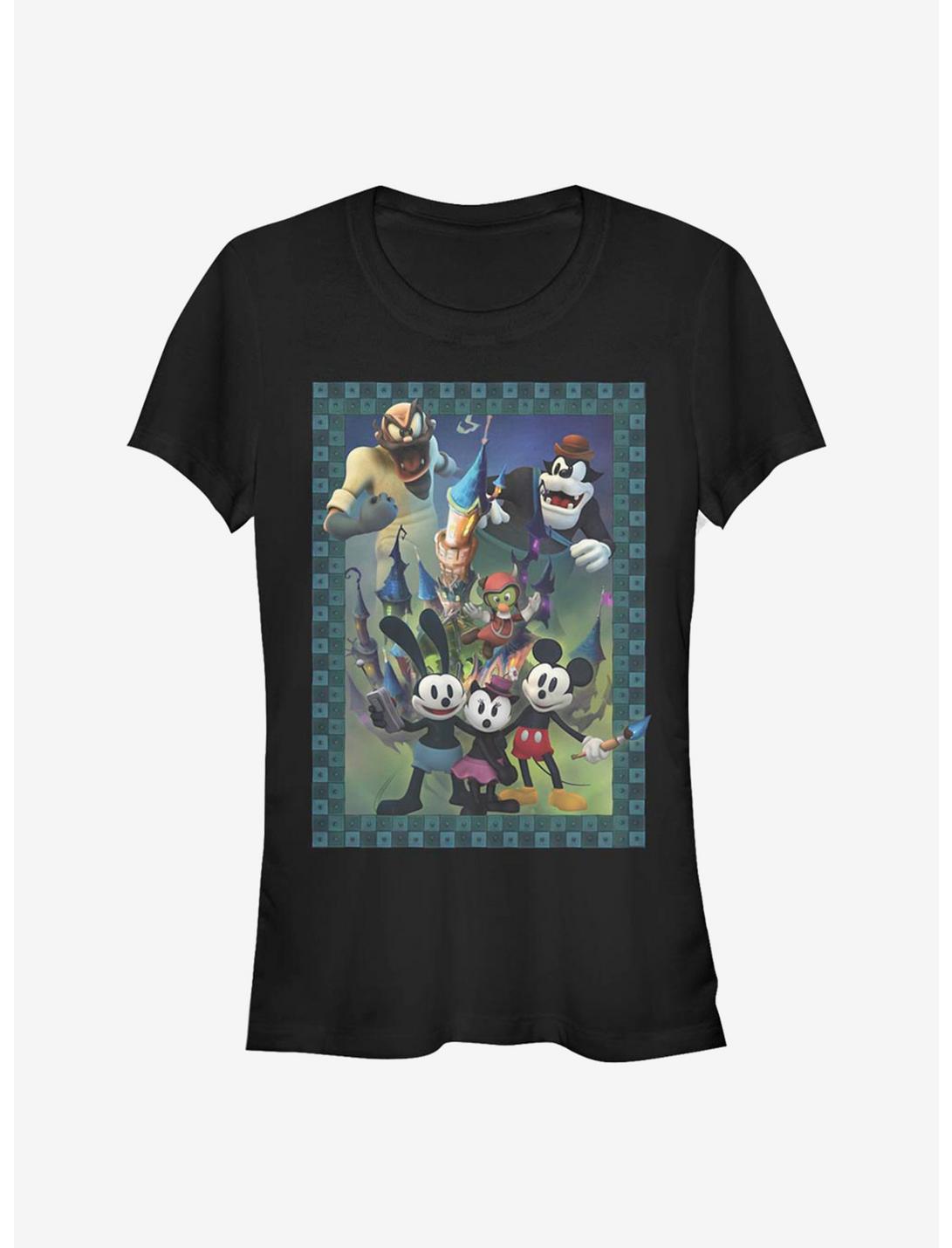 Disney Epic Mickey Characters Group Poster Style Girls T-Shirt, BLACK, hi-res