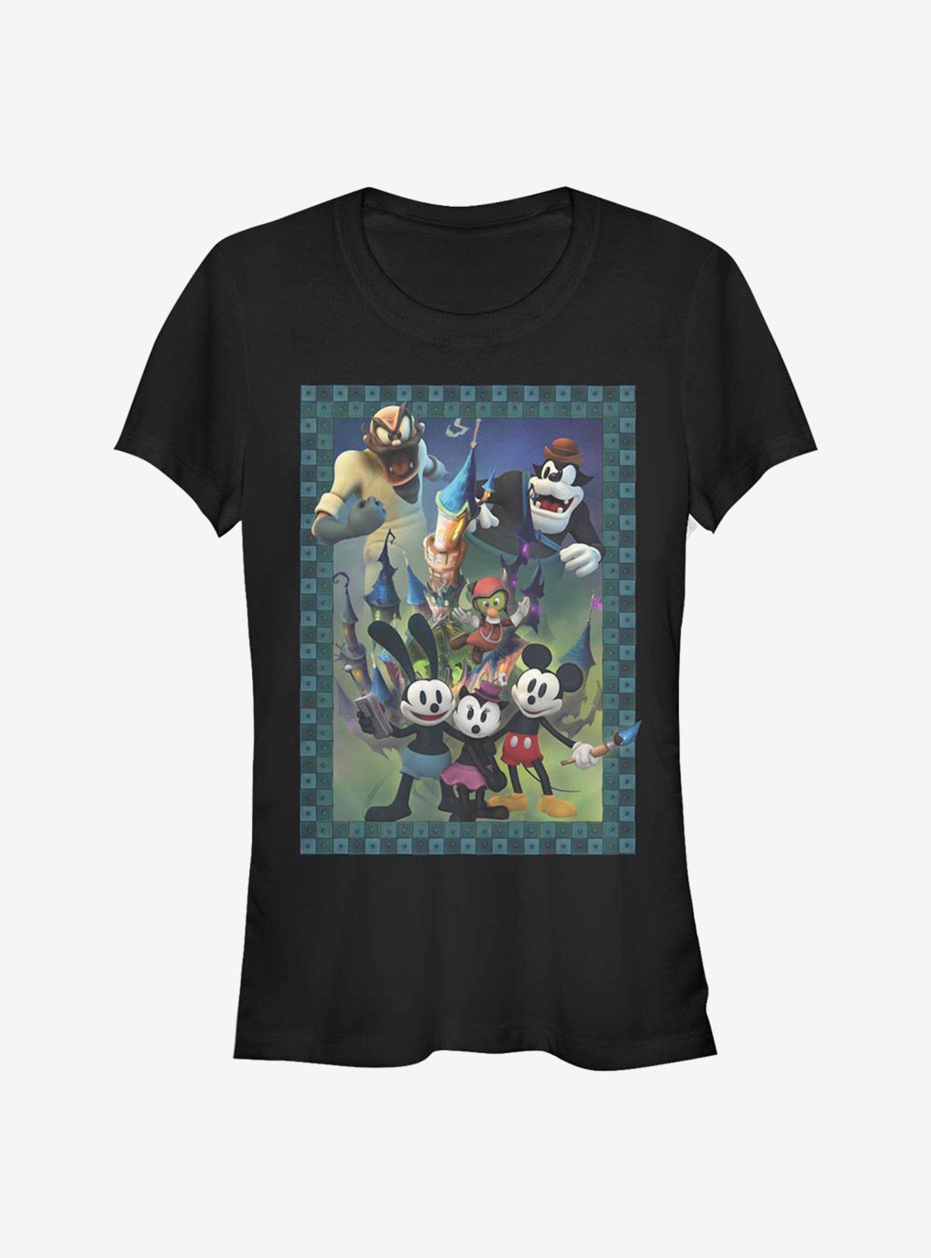 Disney Epic Mickey Characters Group Poster Style Girls T-Shirt, BLACK, hi-res