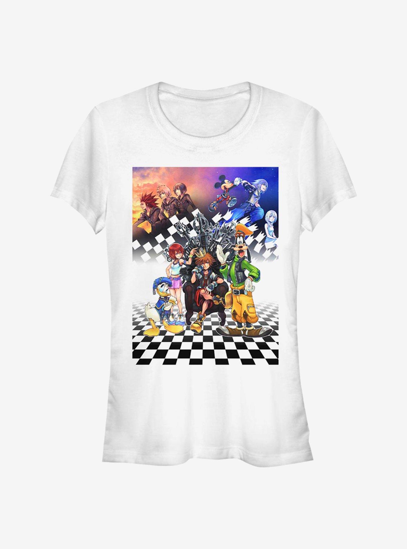 Disney Kingdom Hearts Group Checkers Girls T-Shirt, WHITE, hi-res