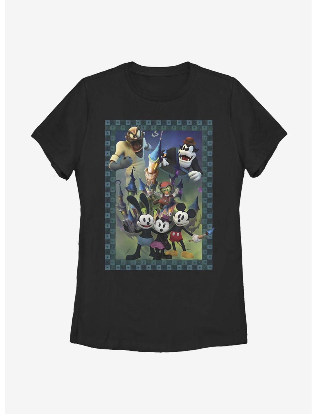 Disney Epic Mickey Character Poster Womens T-Shirt, BLACK, hi-res