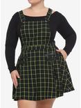 Green & Black Grid Plaid Pleated Skirtall Plus Size, BLACK, hi-res