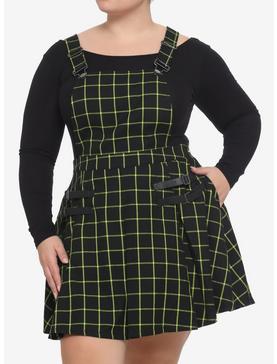 Green & Black Grid Plaid Pleated Skirtall Plus Size, , hi-res