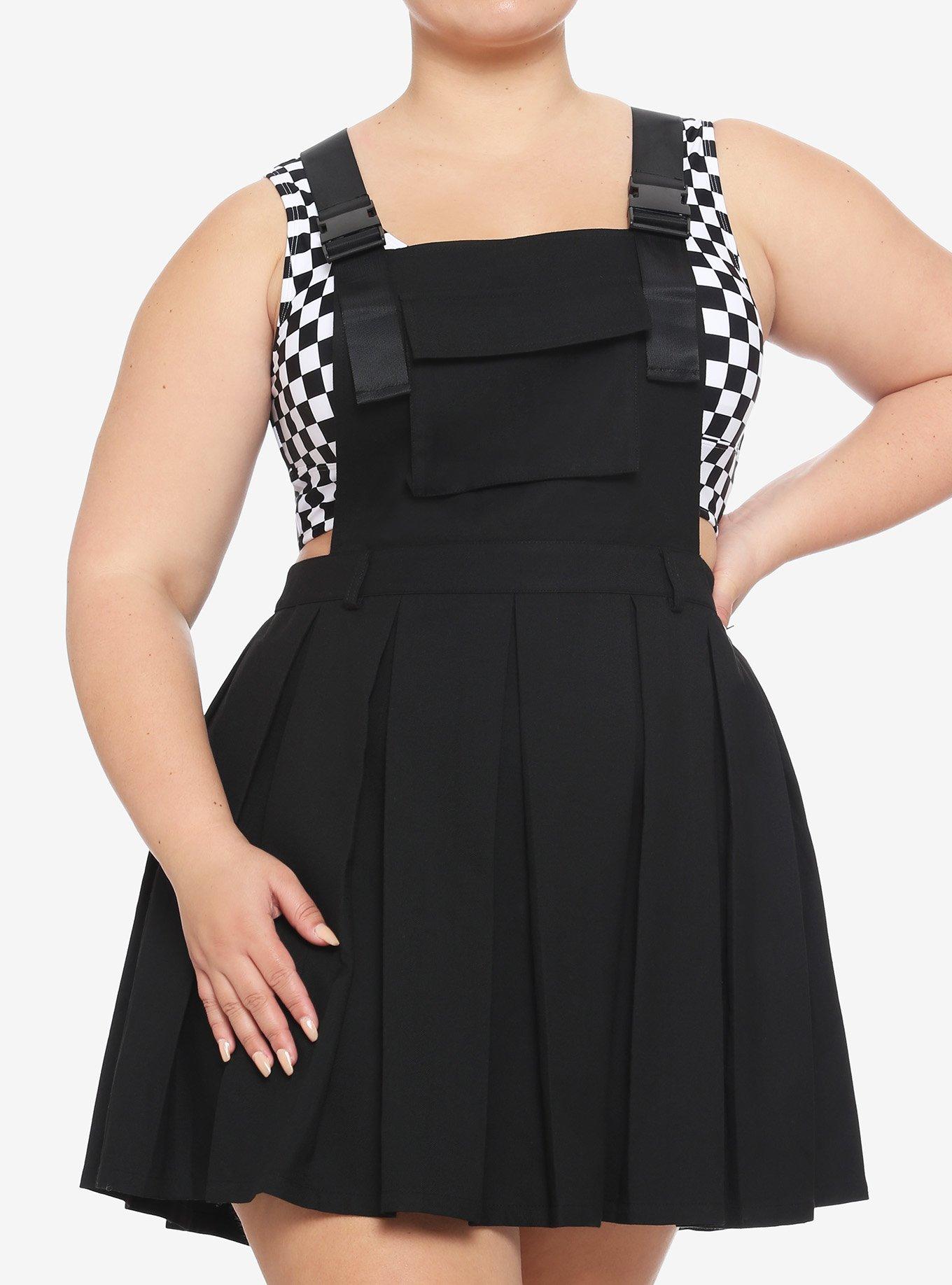 Black Cargo Pleated Skirtall Plus Size, BLACK, hi-res