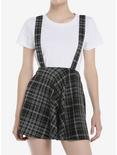 Black & Grey Plaid Suspender Skirt, PLAID - BLACK, hi-res