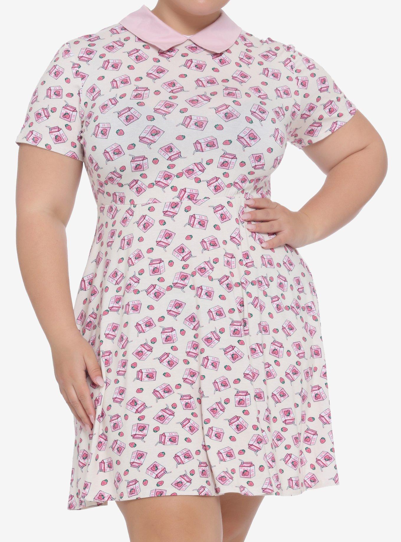 Strawberry Milk Carton Collar Dress Plus Size, MULTI, hi-res