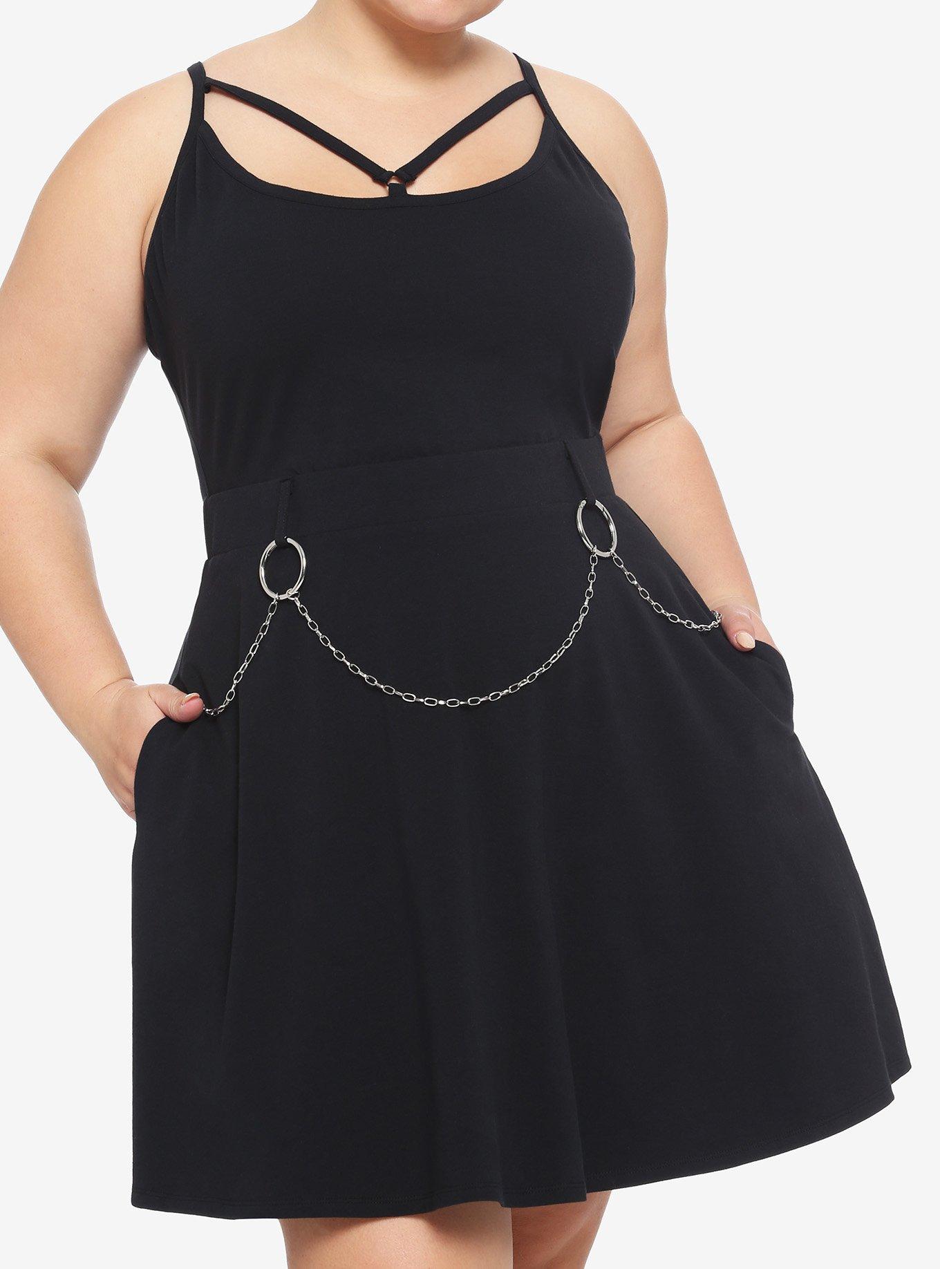 Chain Belt Strappy Skater Dress Plus Size