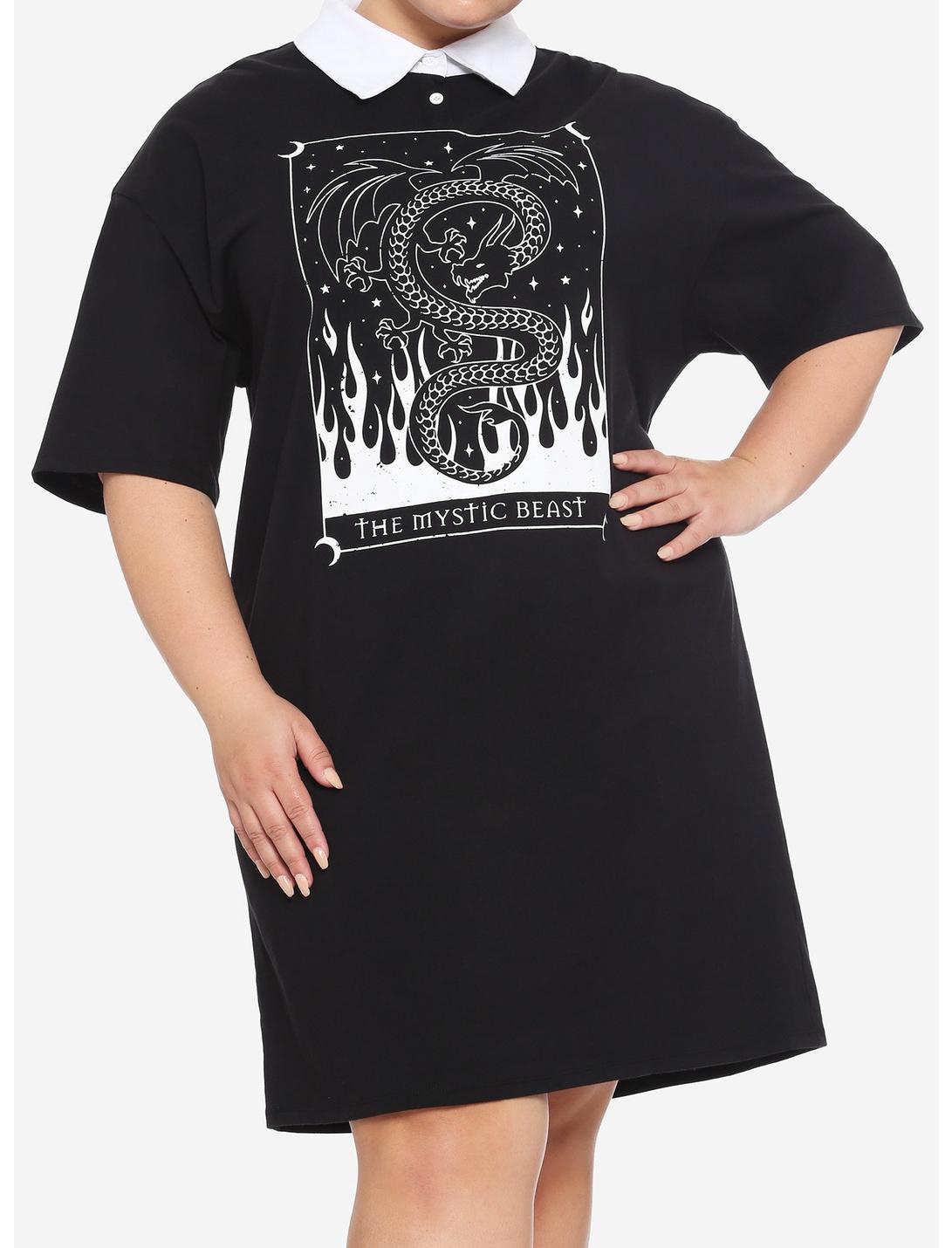 Dragon Tarot Collar Oversized T-Shirt Dress Plus Size, BLACK, hi-res
