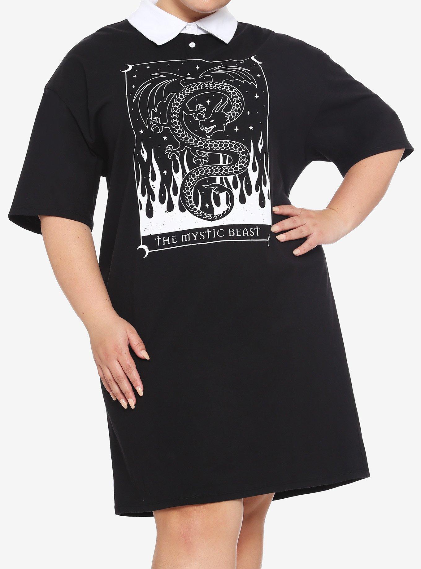 Dragon Tarot Collar Oversized T-Shirt Dress Plus Size, BLACK, hi-res