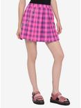 Pink & Purple Plaid Pleated Chain Skirt, PLAID, hi-res