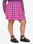 Pink & Purple Plaid Pleated Chain Skirt Plus Size, PLAID, hi-res