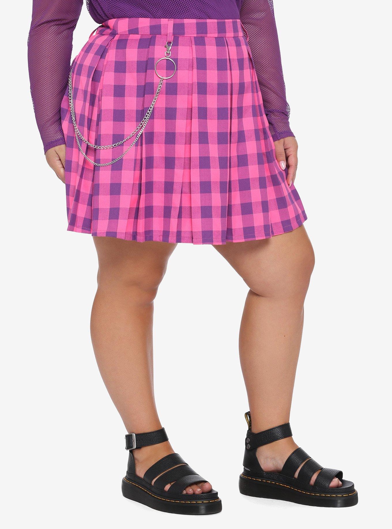 Plus size shop purple plaid skirt