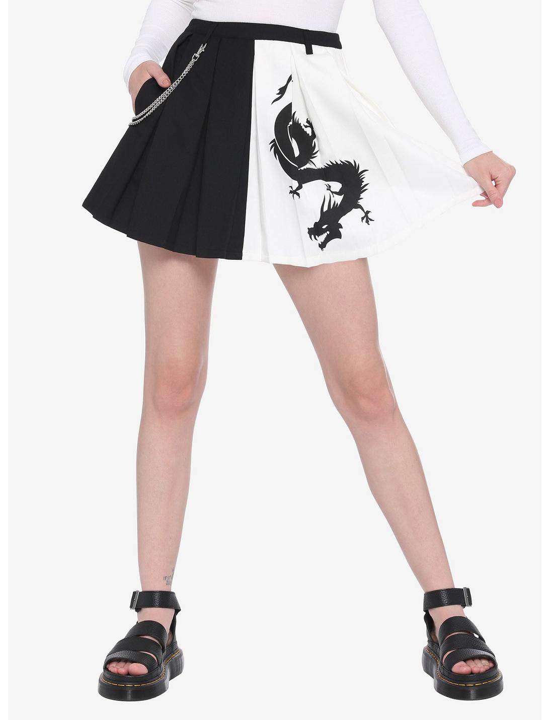 Dragon Black & White Split Pleated Chain Skirt, , hi-res