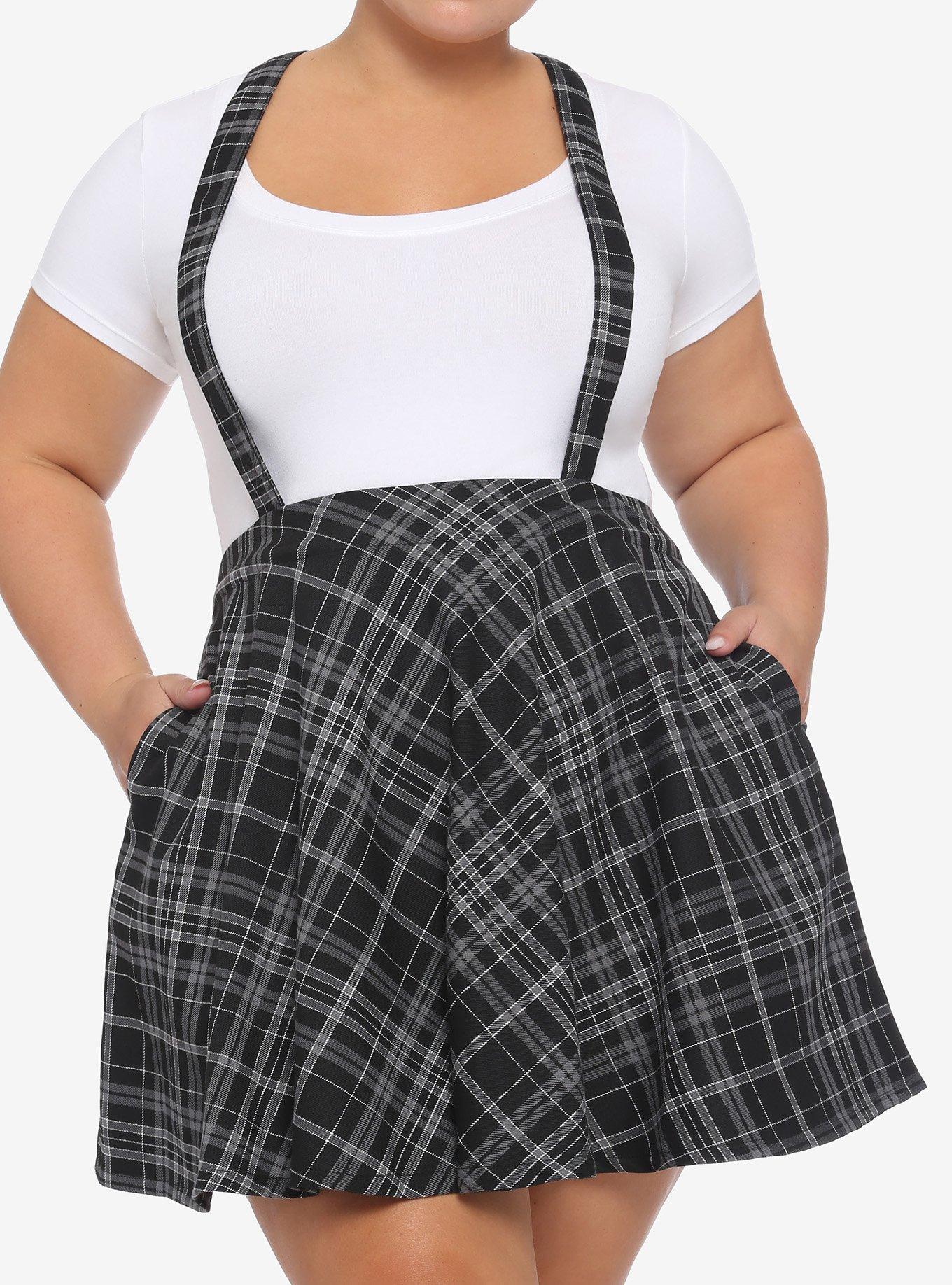 Black plaid skirt with suspenders best sale