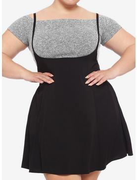 Black High-Waisted Suspender Skirt Plus Size, , hi-res