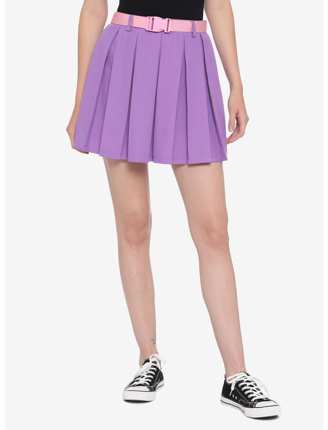 Purple Pleated Skirt With Pink Buckle Belt, MULTI, hi-res