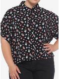 Mushroom Butterfly Girls Woven Button-Up Plus Size, BLACK, hi-res