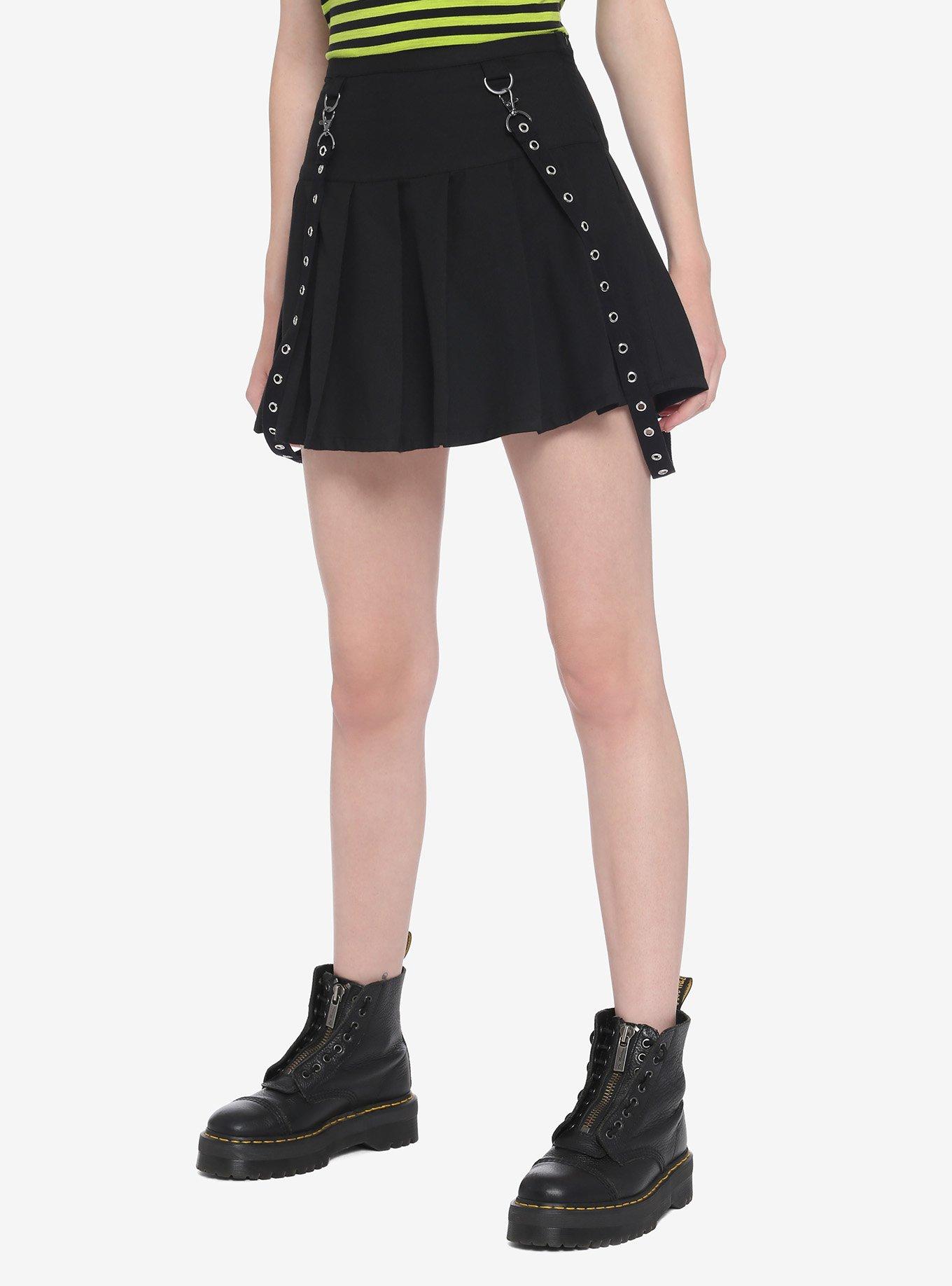 Silver Grommet Pleated Suspender Skirt Hot Topic