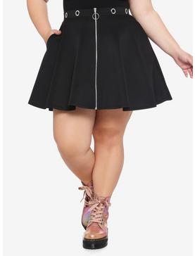 Black Grommet O-Ring Skater Skirt Plus Size, , hi-res