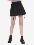 Black O-Ring Garter Belt Pleated Skater Skirt, BLACK, hi-res