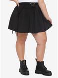 Black O-Ring Garter Belt Pleated Skater Skirt Plus Size, BLACK, hi-res