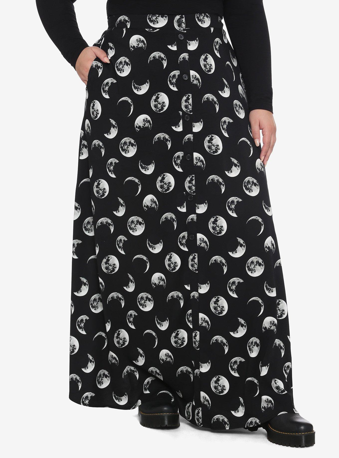 Moon Phases Maxi Skirt Plus Size, BLACK, hi-res