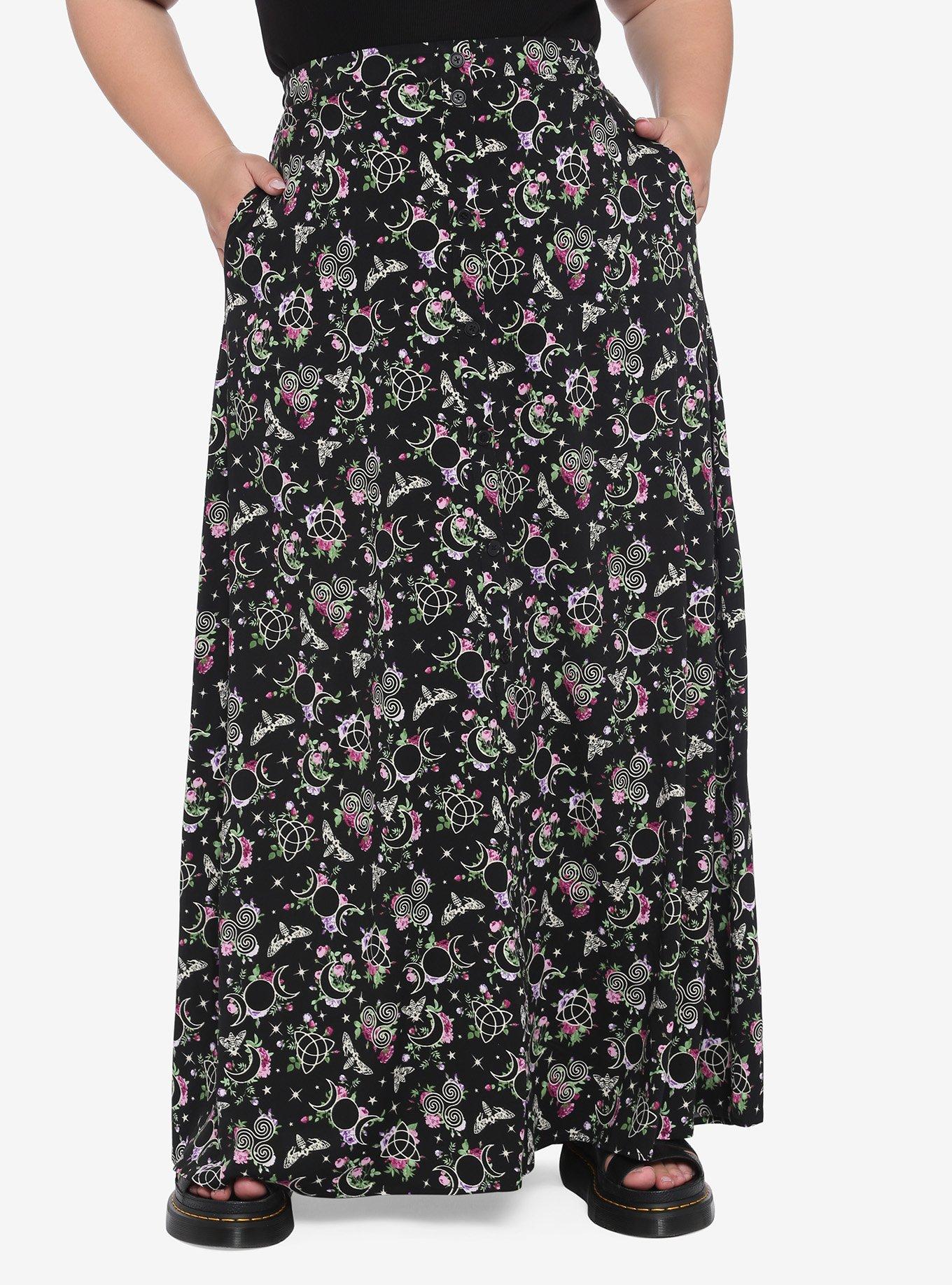 Witchy Floral Maxi Skirt Plus Size, MULTI, hi-res